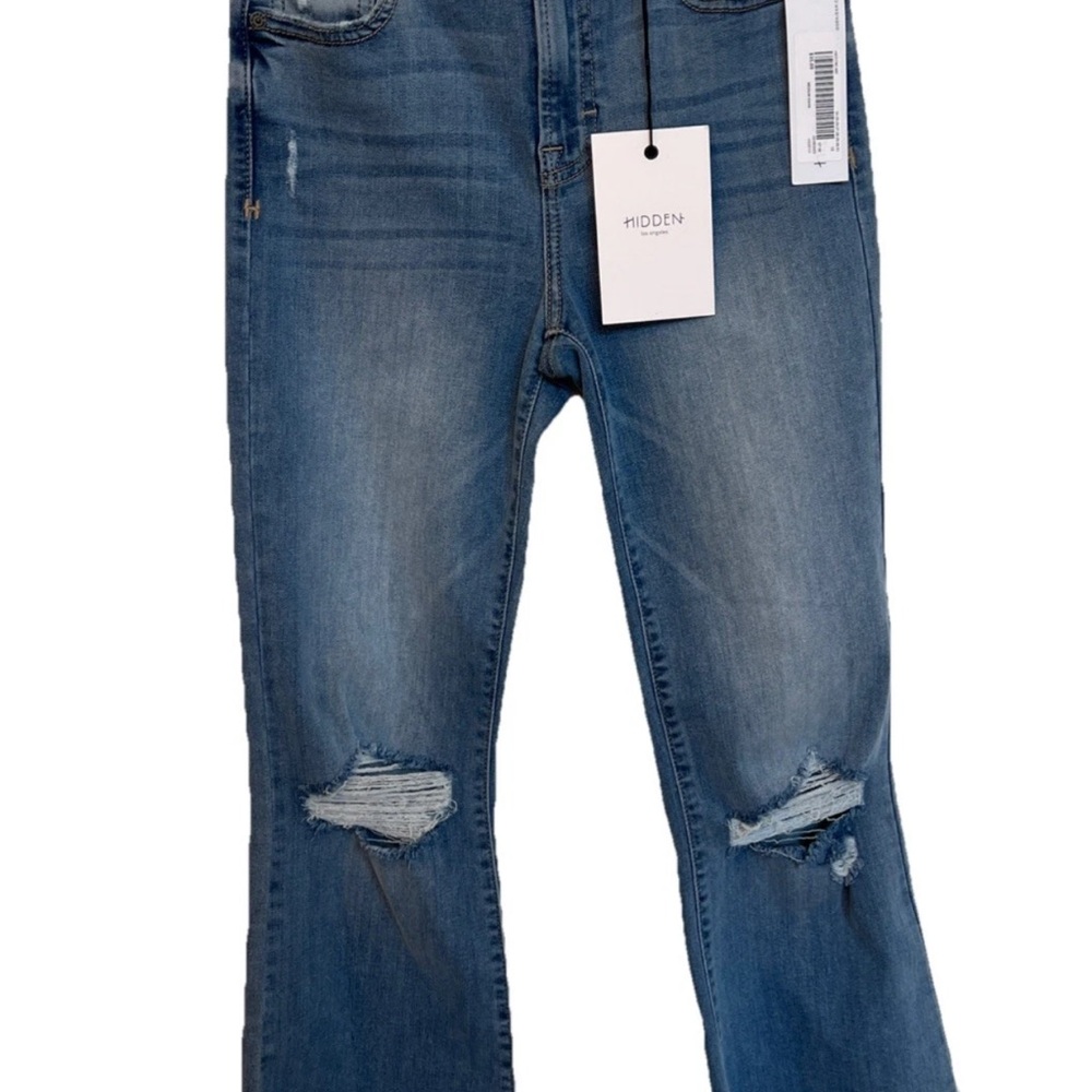 Hidden Happi Jeans Women 26 Cropped Flare Frayed Hem Medium Wash HD3178C